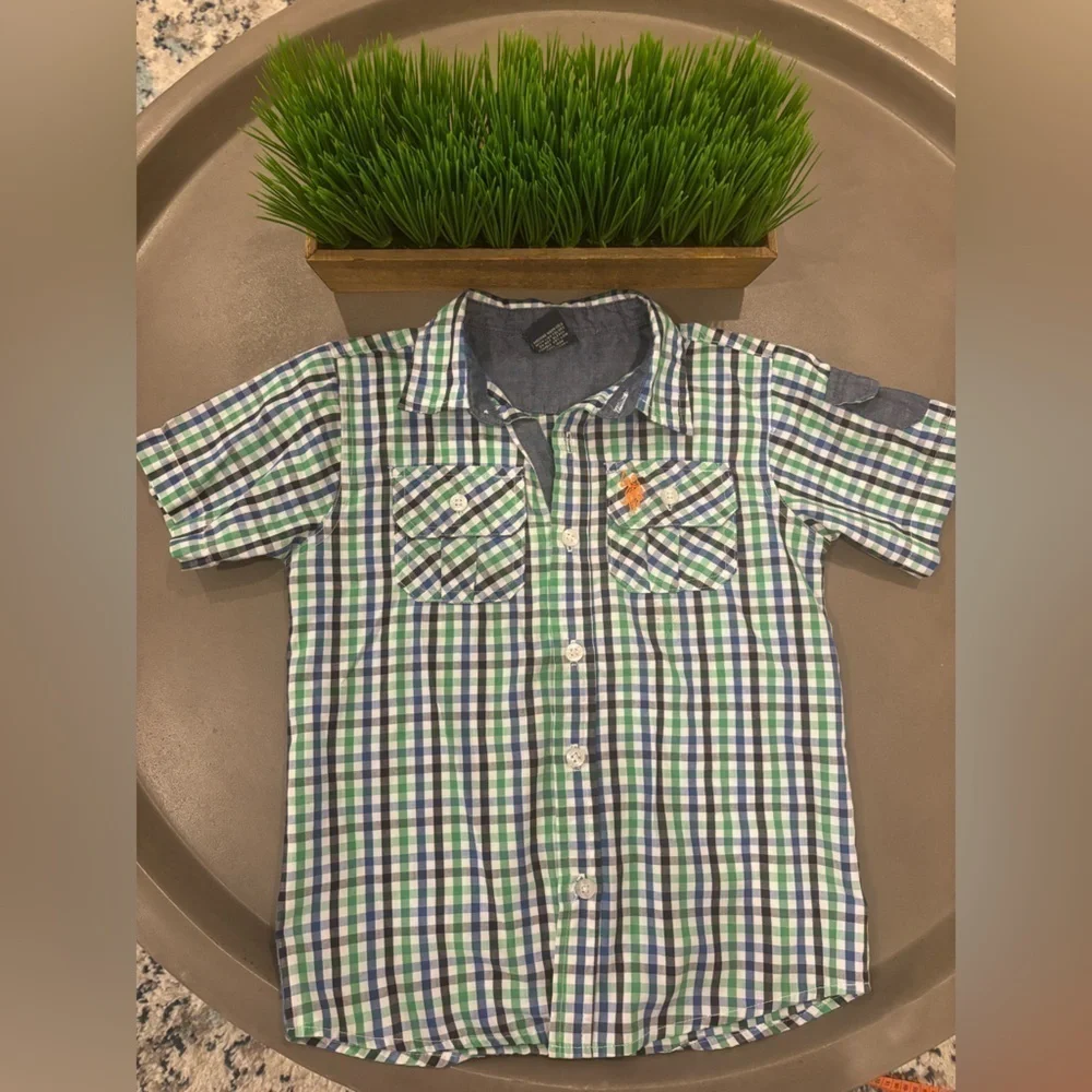 U.S Polo Assn. Boys Green/Blue Short Sleeve Button Down Size 4T - Picture 1 of 7